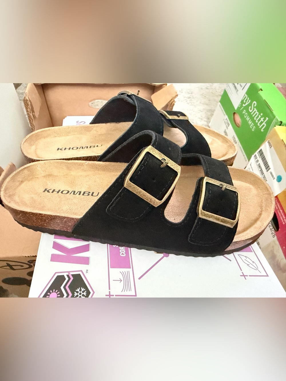 Khombu Black Double-Buckle Suede Slide Sandals